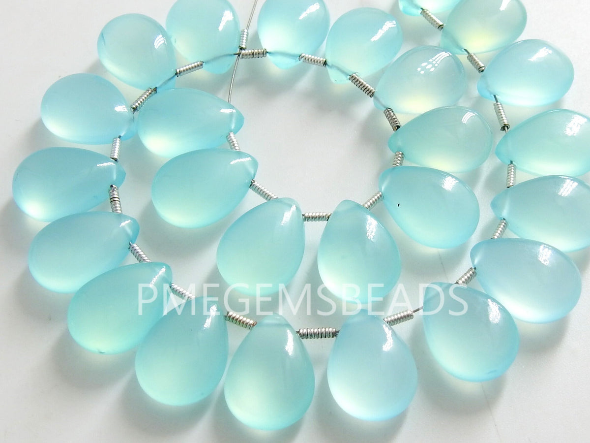 Aqua Blue Chalcedony Smooth Teardrop Beads - 14x10mm - 10 Piece Wholesale Bulk Set PME-CY2