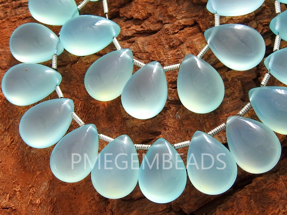 Aqua Blue Chalcedony Smooth Teardrop Beads - 14x10mm - 10 Piece Wholesale Bulk Set PME-CY2