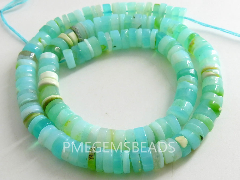 Blue Peruvian Opal Beads Smooth Polished Tire Coin Button Wheel Shape 16 Inch Strand Wholesale Gemstone Beads Jewelry Making Supplies MS-T2