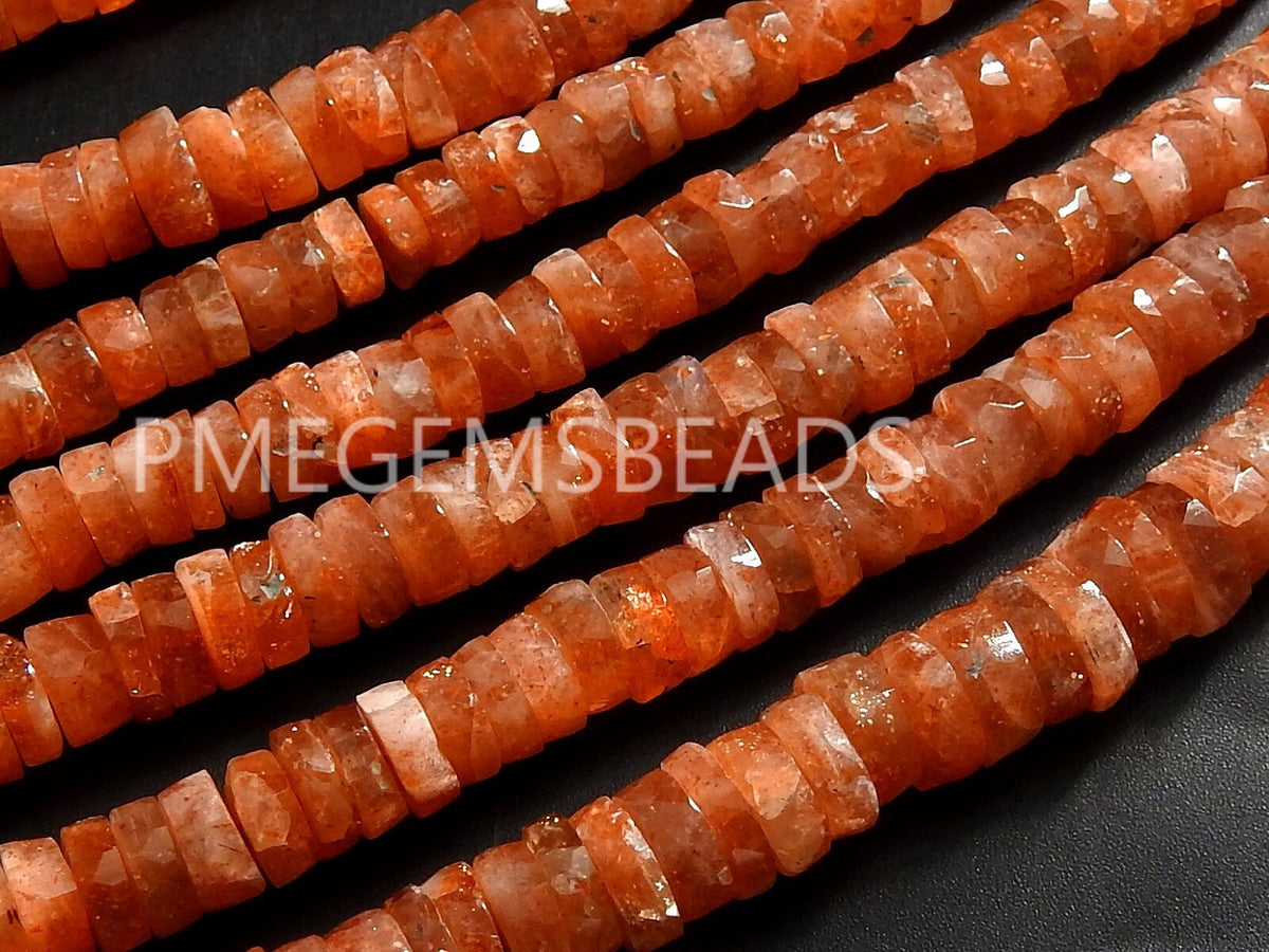 Natural Sunstone Faceted Tire Coin Button Wheel Strand, Loose Gemstone Beads For Necklace Bracelet Making Jewelry Supplies Pme-T2