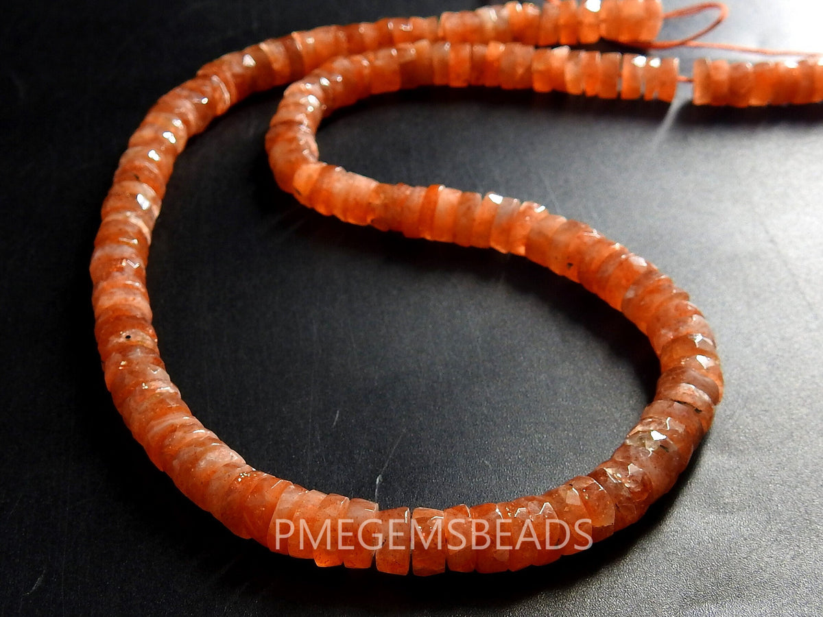 Natural Sunstone Faceted Tire Coin Button Wheel Strand, Loose Gemstone Beads For Necklace Bracelet Making Jewelry Supplies Pme-T2