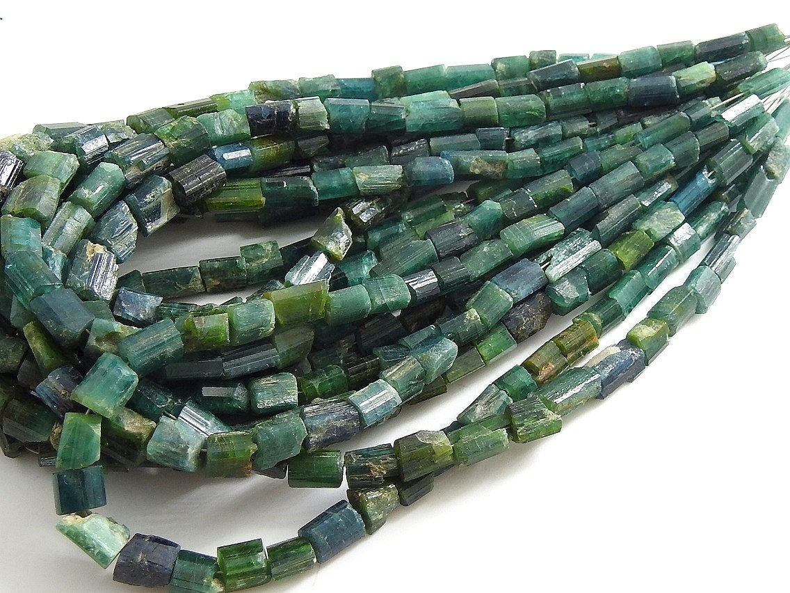 Green Tourmaline Natural Rough Crystal Tube Shape Bead Loose Raw Stone Necklace Bracelet 10Inches Strand 8X4To6X4MM RB2