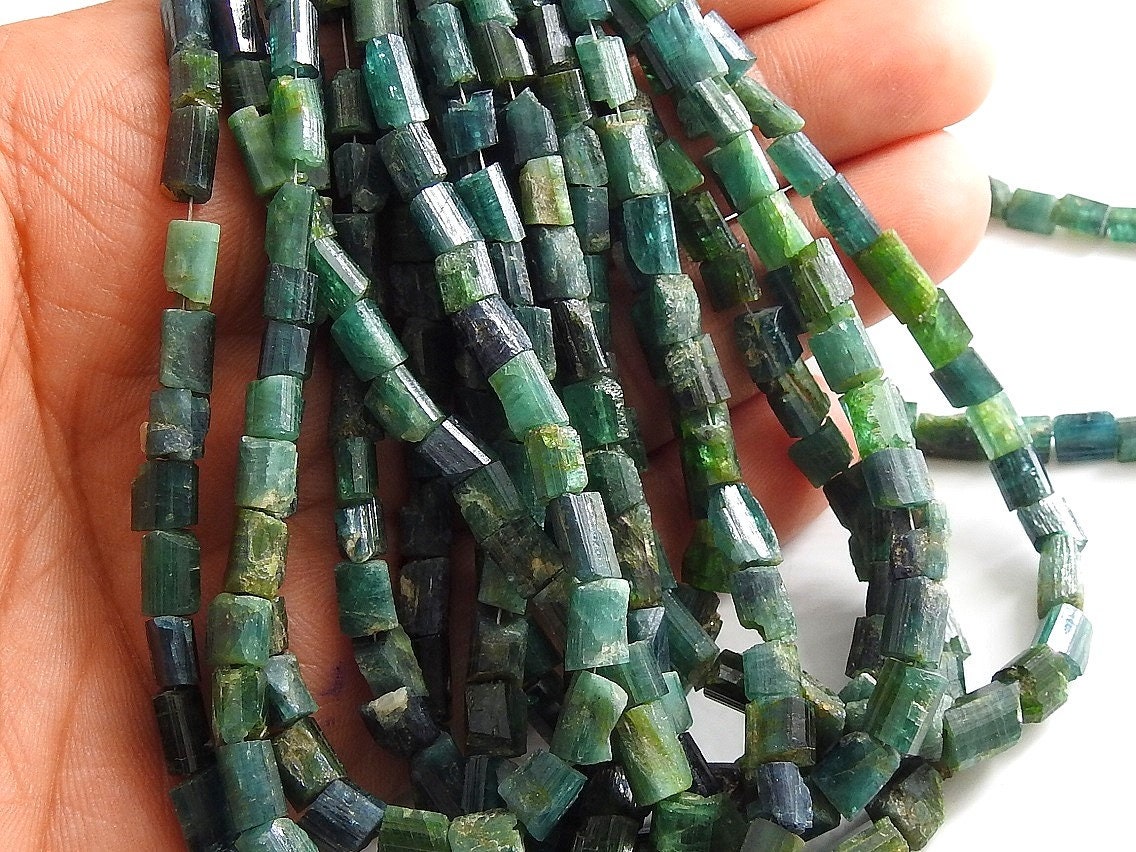 Green Tourmaline Natural Rough Crystal Tube Shape Bead Loose Raw Stone Necklace Bracelet 10Inches Strand 8X4To6X4MM RB2