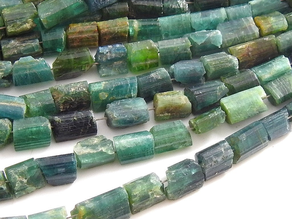 Green Tourmaline Natural Rough Crystal Tube Shape Bead Loose Raw Stone Necklace Bracelet 10Inches Strand 8X4To6X4MM RB2