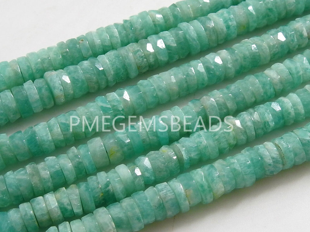 Amazonite Bead Faceted Heishe Tire Coin Button Wheel Shape Loose Stone Handmade For Making Jewelry Wholesaler Supplies 8Inch Strand PME-T4