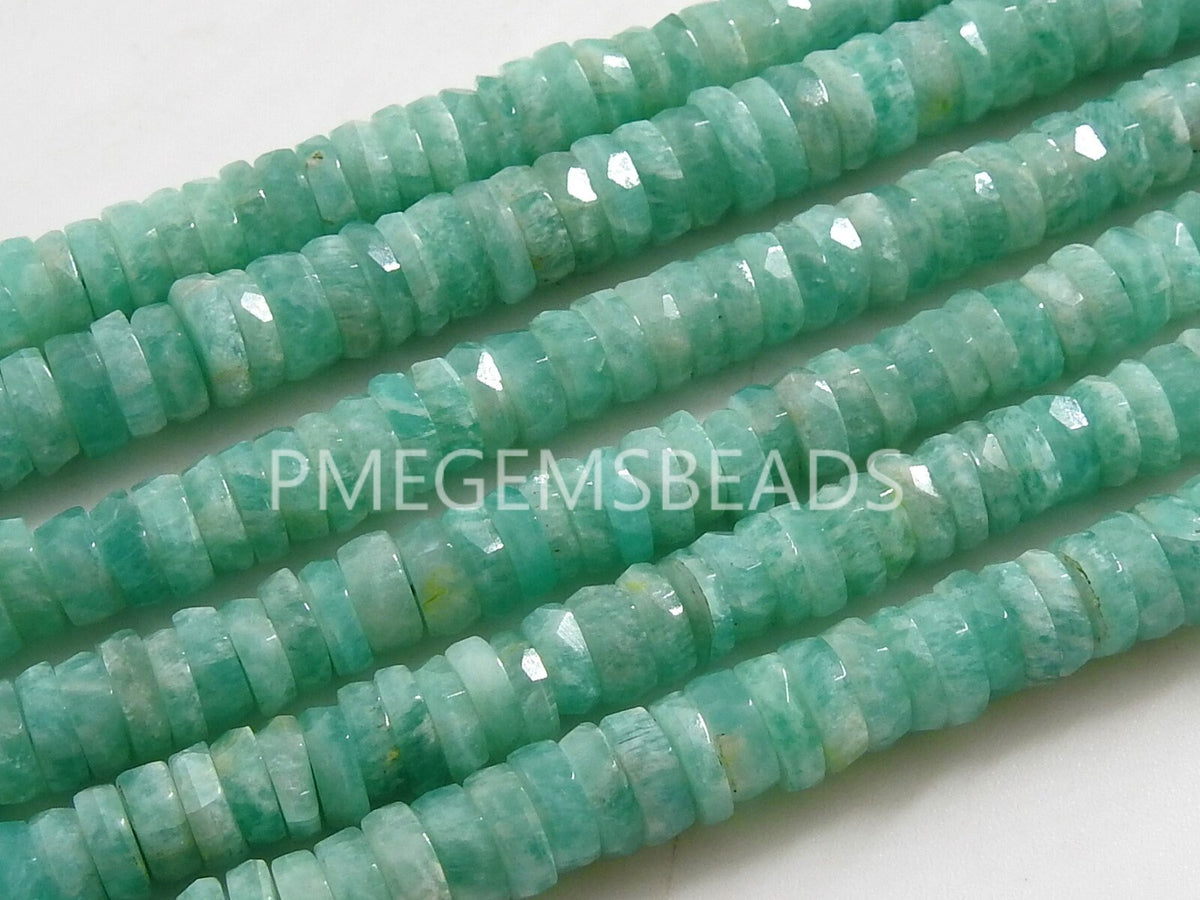 Amazonite Bead Faceted Heishe Tire Coin Button Wheel Shape Loose Stone Handmade For Making Jewelry Wholesaler Supplies 8Inch Strand PME-T4