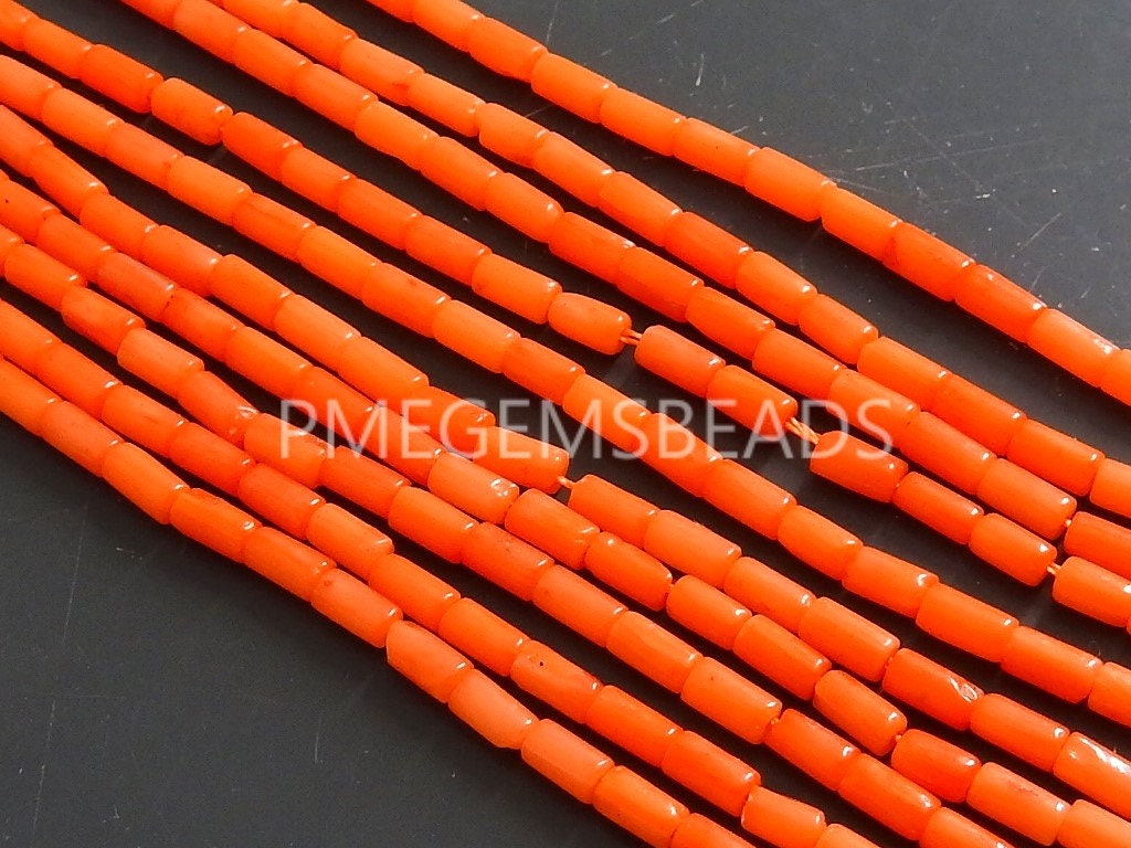 Orange Coral Beads Smooth Polished Tube Cylinder Shape 15 Inch Strand 4x2mm Loose Stone Spacer for Necklace Bracelet Making Supplies