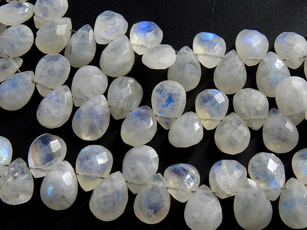 White Rainbow Moonstone Faceted Drop Beads, 10x7mm Multi Fire Teardrop Loose Stones, 8 Inch Strand for Handmade Jewelry and Wire Wrapping