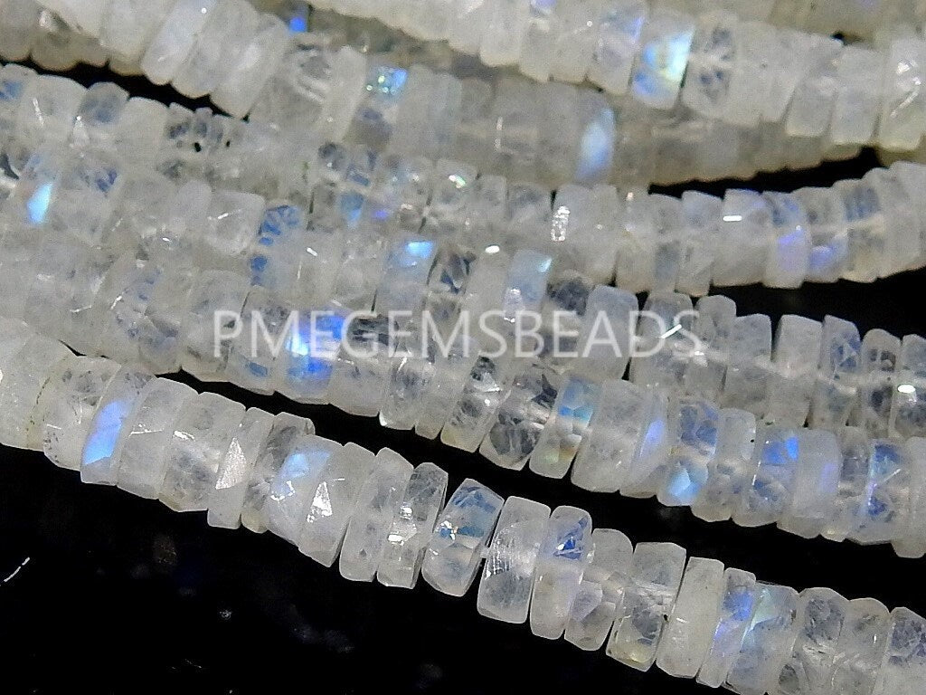 6mm White Rainbow Moonstone Multi Flashy Fire Faceted Tire Bead, 8" Strand Coin Button Shape Natural Gemstone Jewelry Making PME-T4