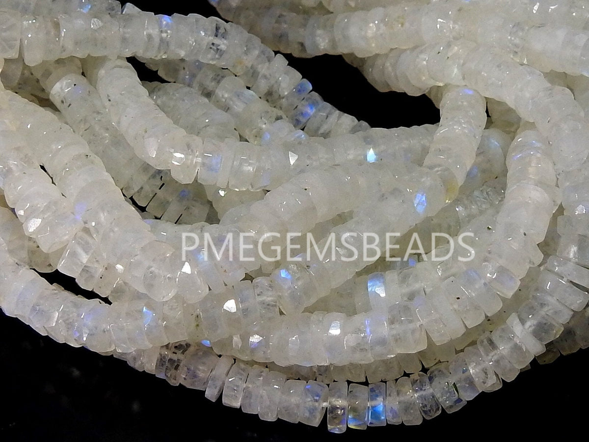 6mm White Rainbow Moonstone Multi Flashy Fire Faceted Tire Bead, 8" Strand Coin Button Shape Natural Gemstone Jewelry Making PME-T4