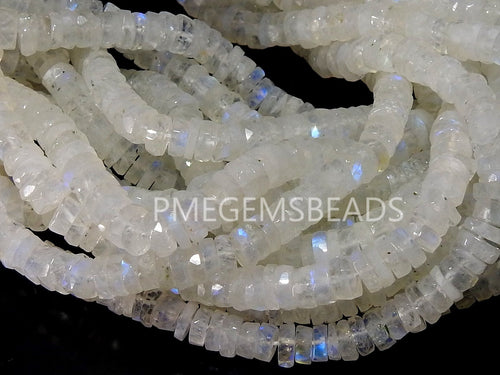 6mm White Rainbow Moonstone Multi Flashy Fire Faceted Tire Bead, 8" Strand Coin Button Shape Natural Gemstone Jewelry Making PME-T4