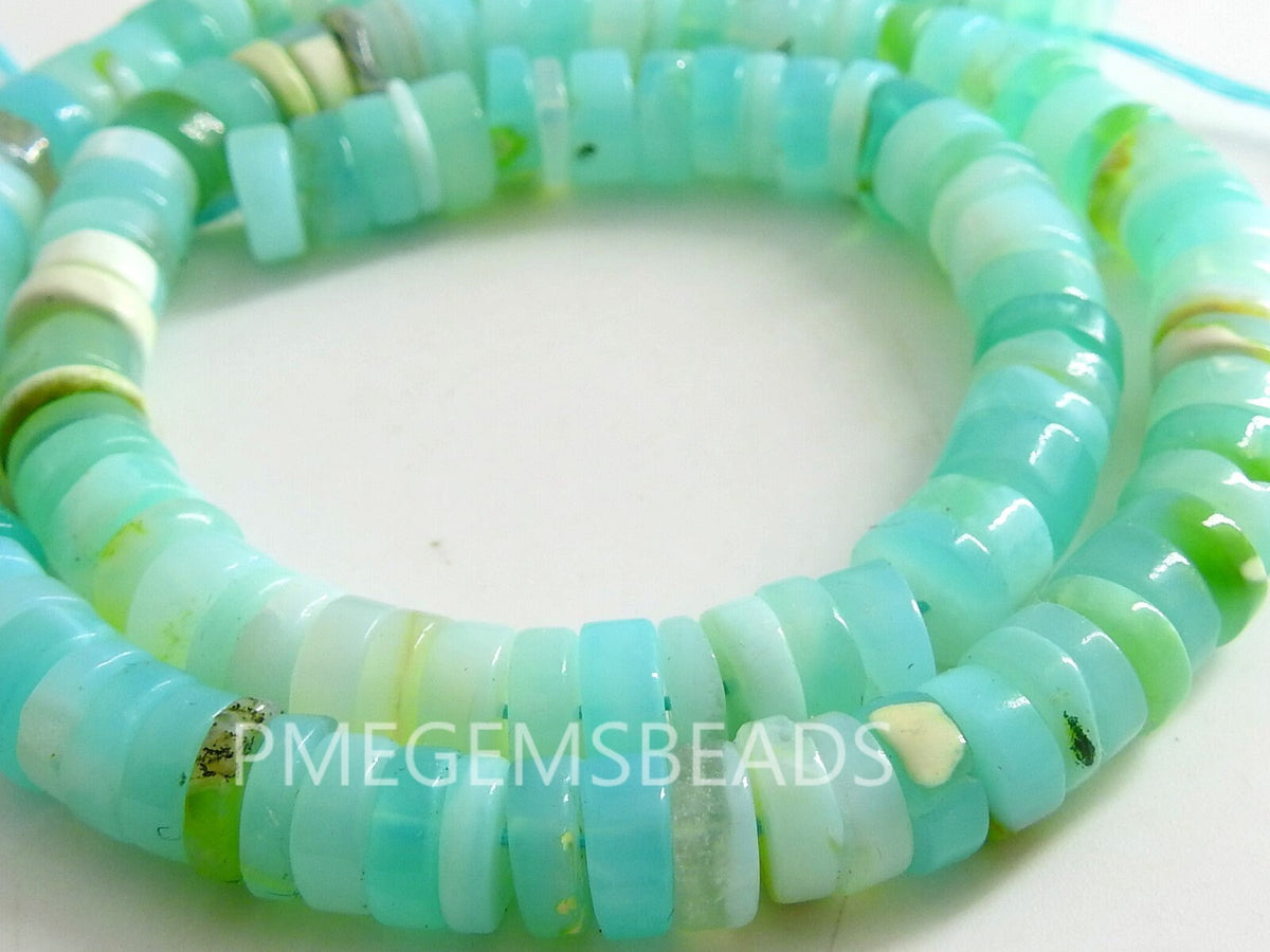 Blue Peruvian Opal Beads Smooth Polished Tire Coin Button Wheel Shape 16 Inch Strand Wholesale Gemstone Beads Jewelry Making Supplies MS-T2