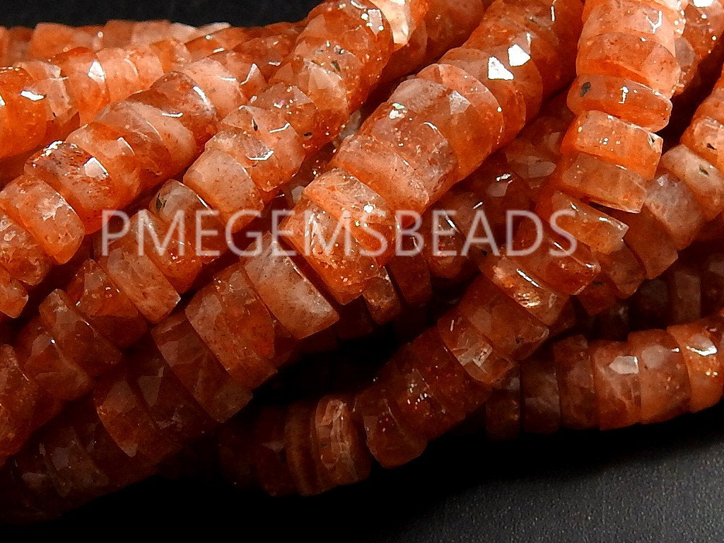 Natural Sunstone Faceted Tire Coin Button Wheel Strand, Loose Gemstone Beads For Necklace Bracelet Making Jewelry Supplies Pme-T2