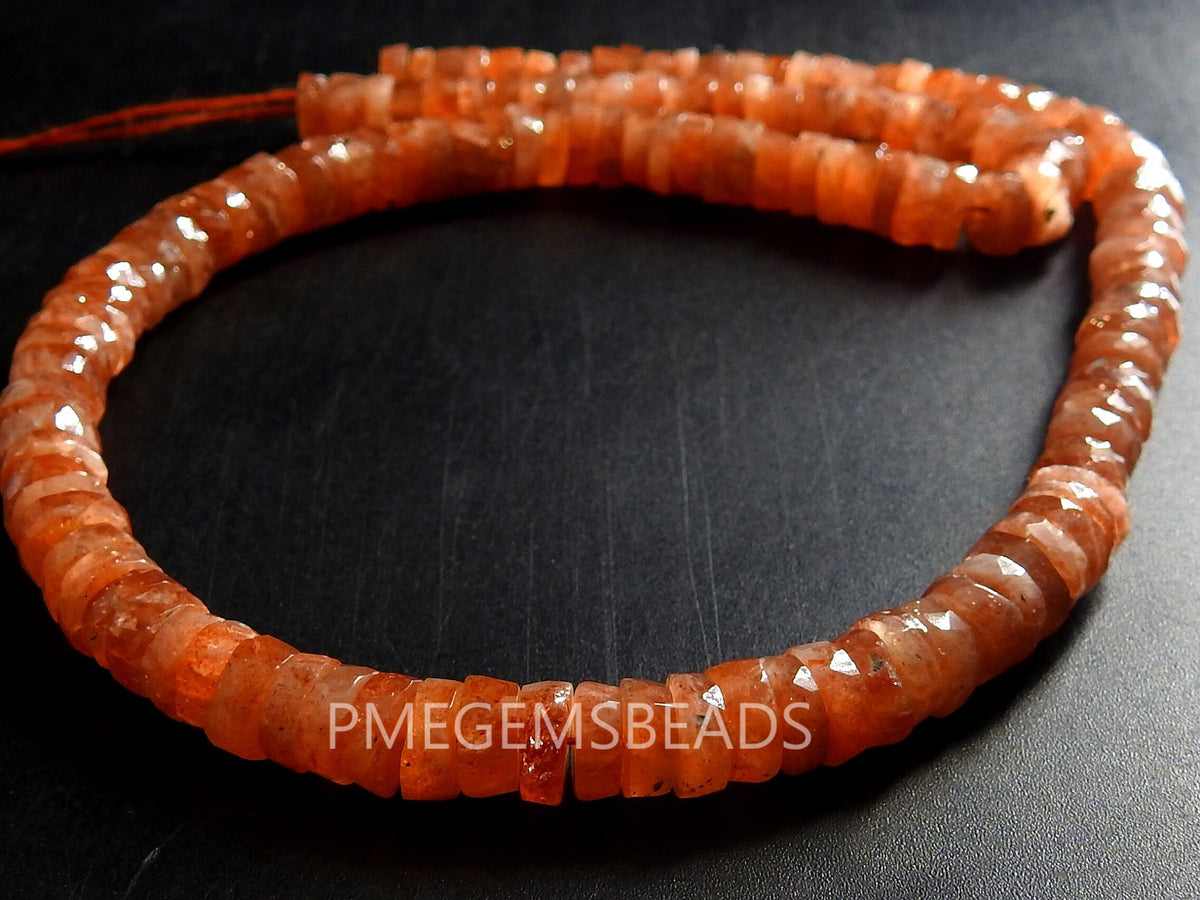 Natural Sunstone Faceted Tire Coin Button Wheel Strand, Loose Gemstone Beads For Necklace Bracelet Making Jewelry Supplies Pme-T2