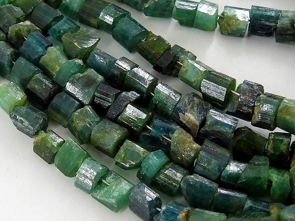 Natural Green Tourmaline Raw Nuggets 10" Strand 4-7MM Uncut Loose Crystal Stone Rough Gemstone Beads Wholesale Jewelry Making Supply DIY RB2