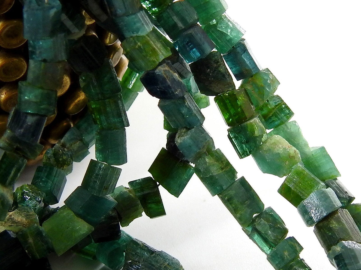 Natural Green Tourmaline Raw Nuggets 10" Strand 4-7MM Uncut Loose Crystal Stone Rough Gemstone Beads Wholesale Jewelry Making Supply DIY RB2