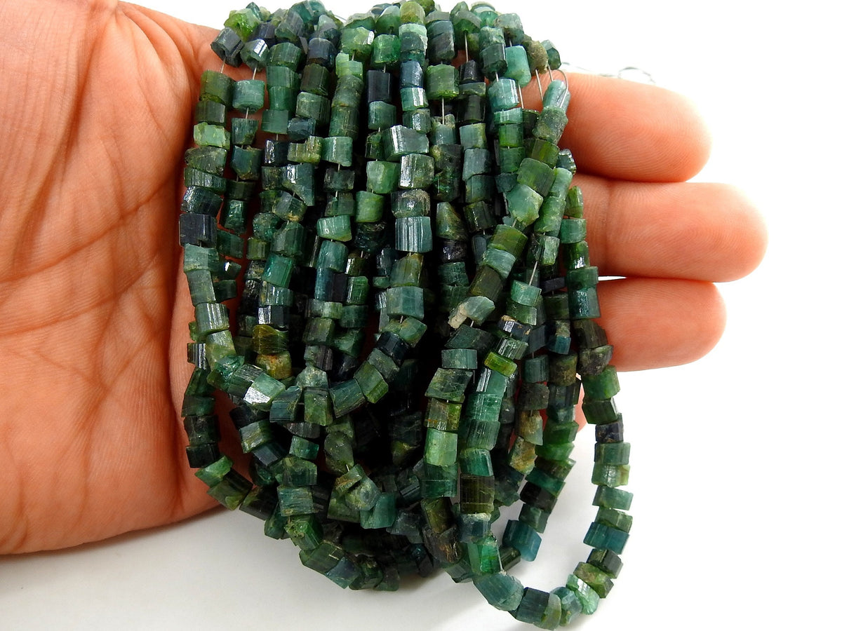 Natural Green Tourmaline Raw Nuggets 10" Strand 4-7MM Uncut Loose Crystal Stone Rough Gemstone Beads Wholesale Jewelry Making Supply DIY RB2