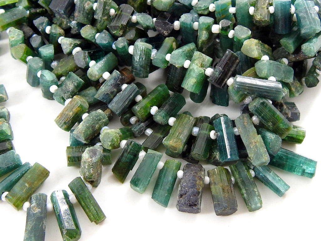 Natural Green Tourmaline Rough Stick Bead 15To8MM Long Approx 16Inch Strand Uncut Crystals Loose Gemstone Wholesaler Jewelry Making Supplies
