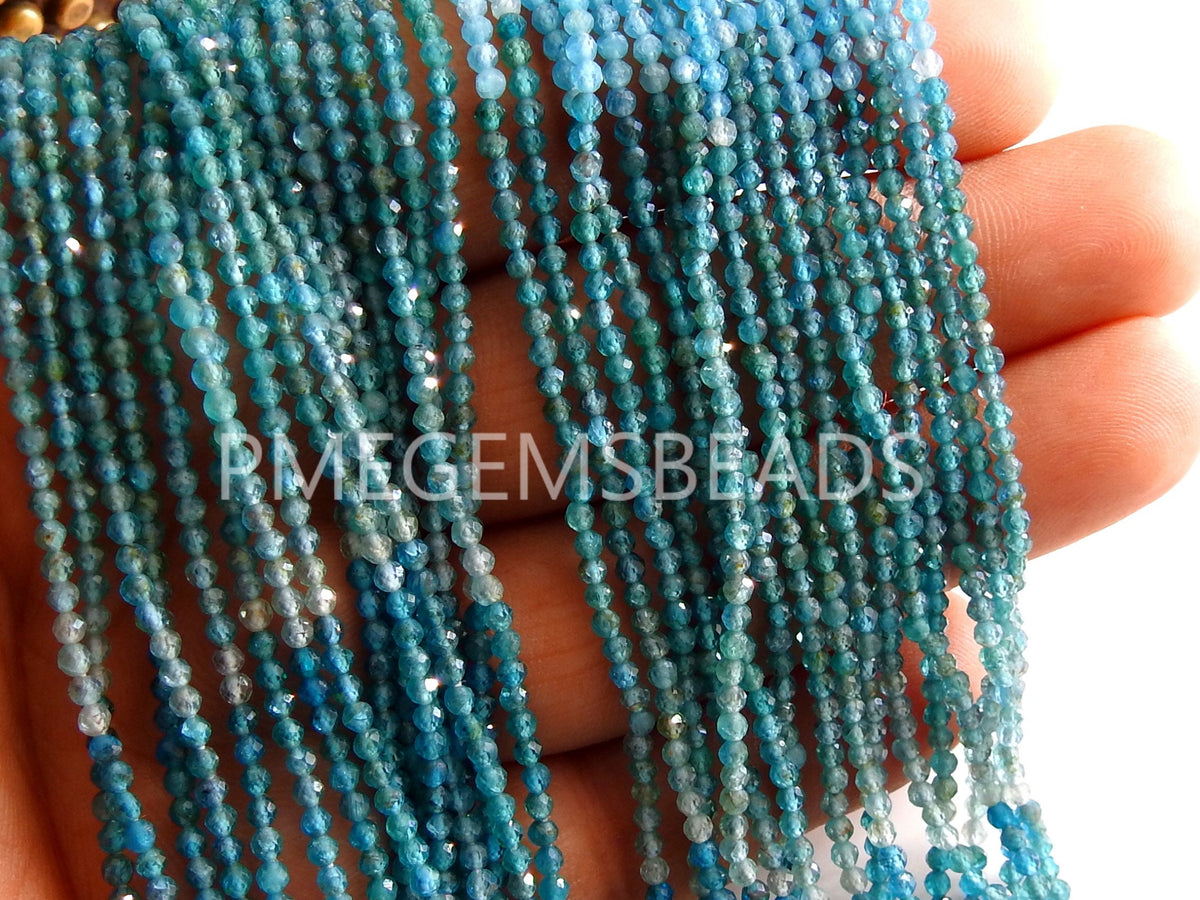 Blue Apatite Multi Shaded Faceted Sphere Ball Round Bead-For Making Jewelry-12Inches 2MM Natural Stone PME-B1