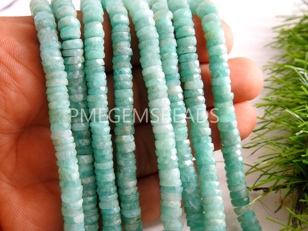Amazonite Bead Faceted Heishe Tire Coin Button Wheel Shape Loose Stone Handmade For Making Jewelry Wholesaler Supplies 8Inch Strand PME-T4