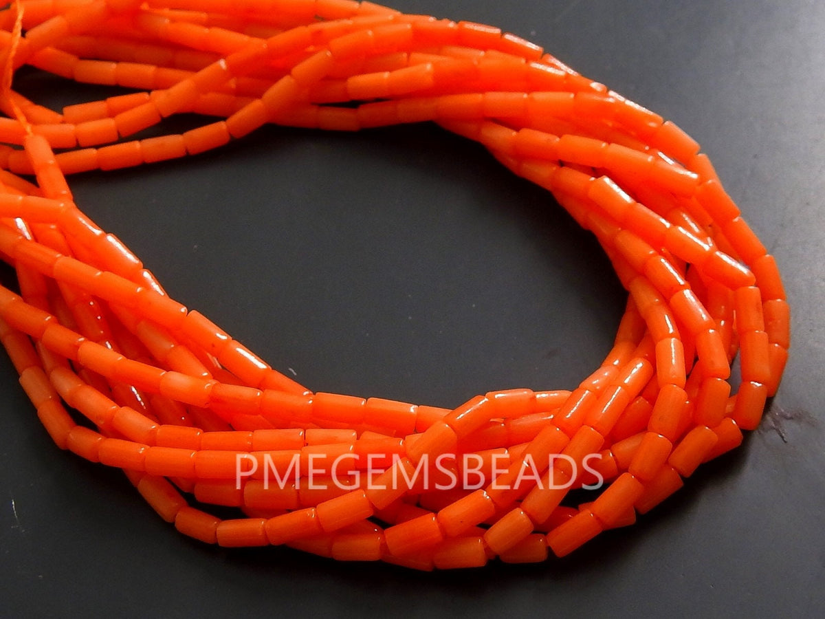 Orange Coral Beads Smooth Polished Tube Cylinder Shape 15 Inch Strand 4x2mm Loose Stone Spacer for Necklace Bracelet Making Supplies
