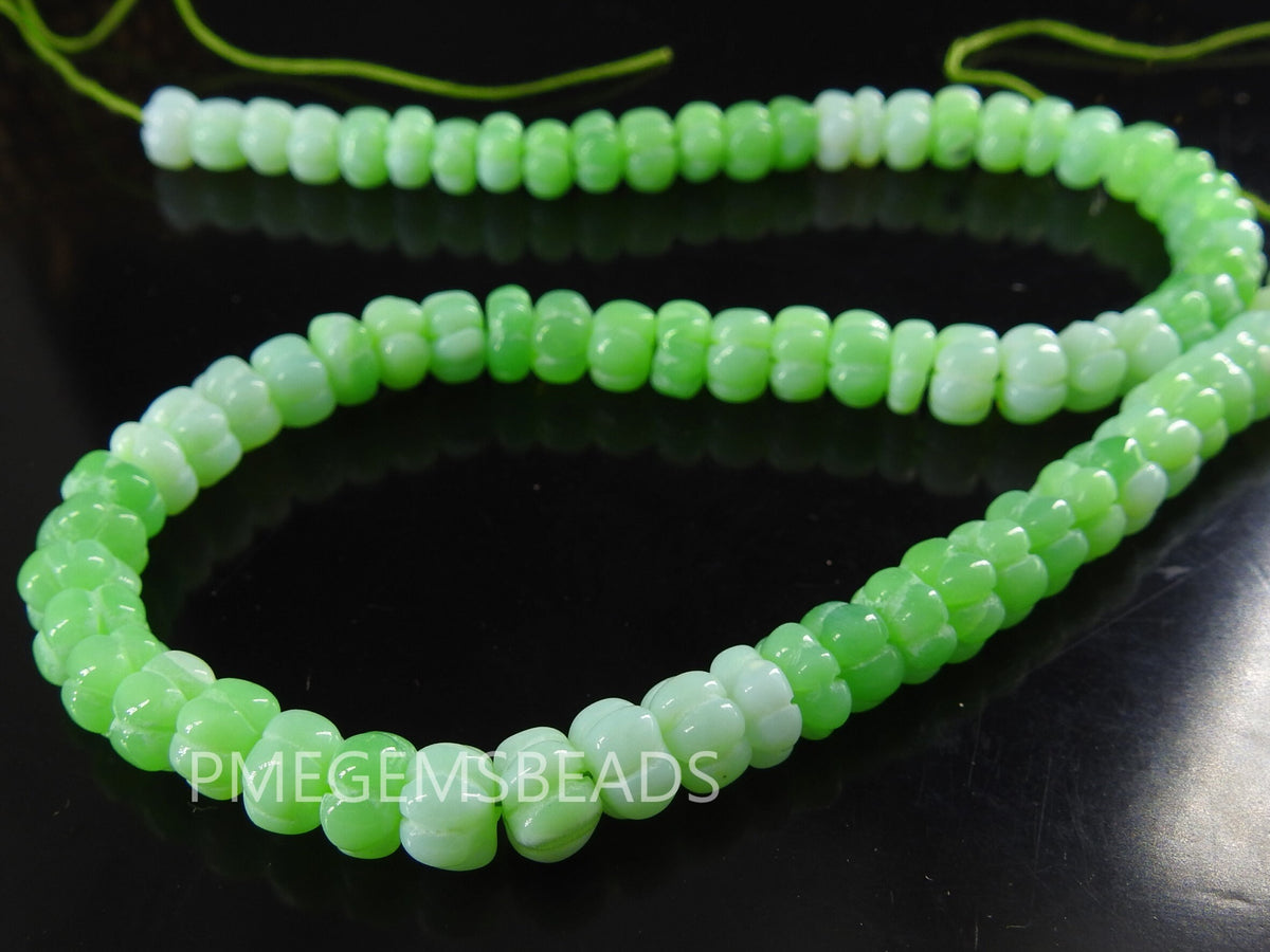 Green Opal Carving Watermelon Pumpkin Shape Bead 16 Inches Strand 8 To 9MM Approx Wholesaler Supplies Gemstone Beads For Jewelry MS-B4