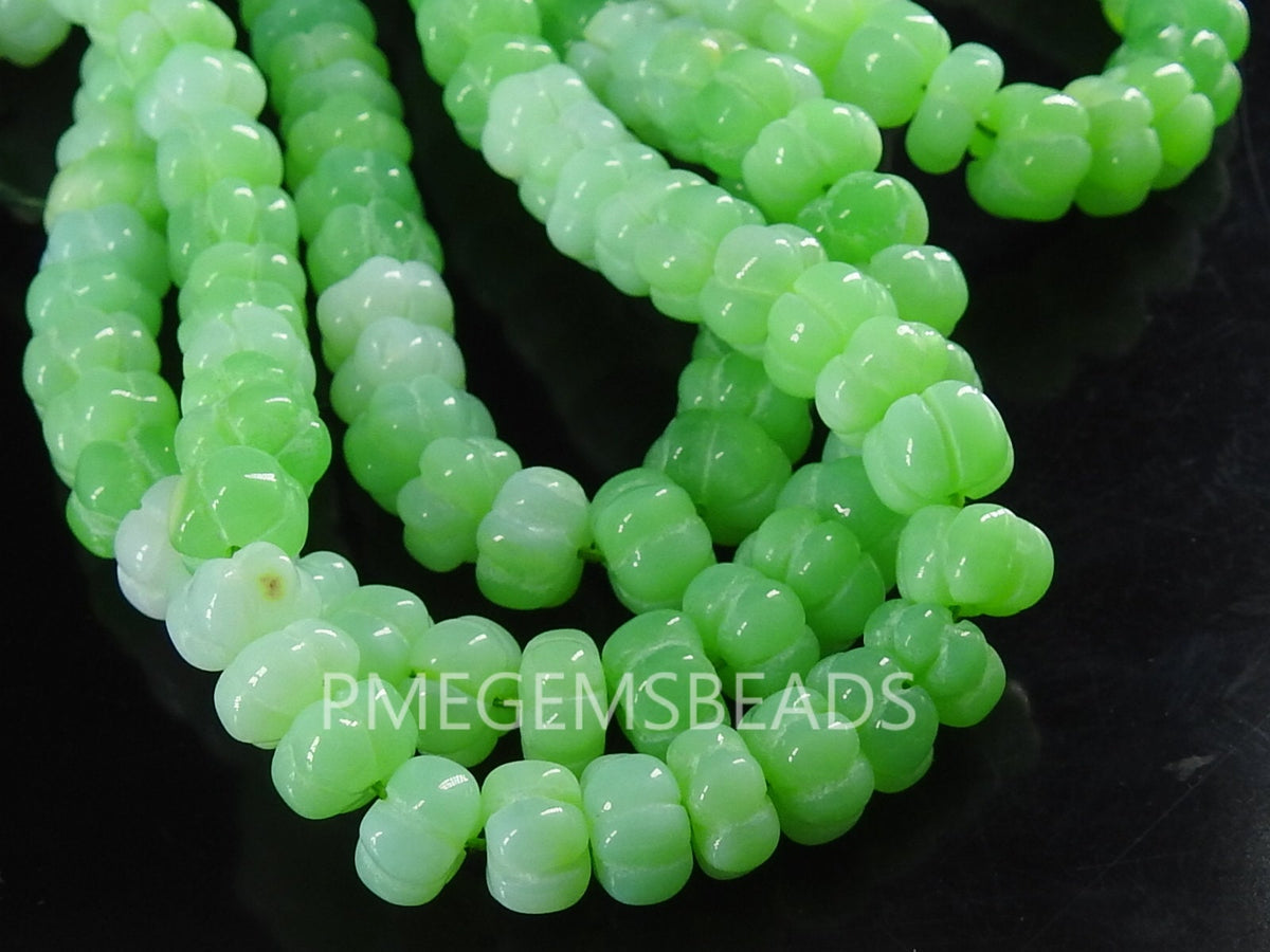 Green Opal Carving Watermelon Pumpkin Shape Bead 16 Inches Strand 8 To 9MM Approx Wholesaler Supplies Gemstone Beads For Jewelry MS-B4
