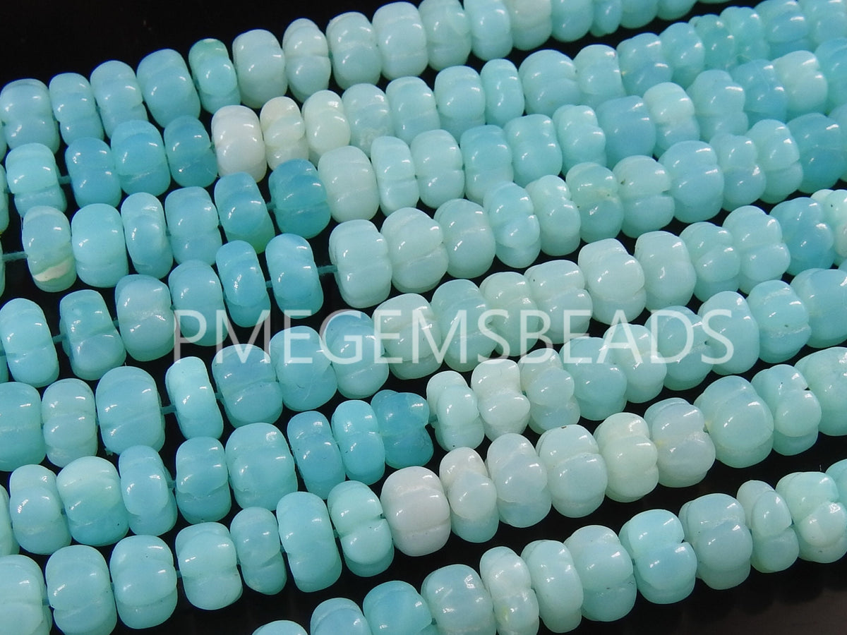 Blue Opal Bead-Multi Shaded-Carving Pumpkin Roundel Bead-Loose Stone- Heated-Wholesaler Supplies-16Inches Strand 8MM Approx MS-B4