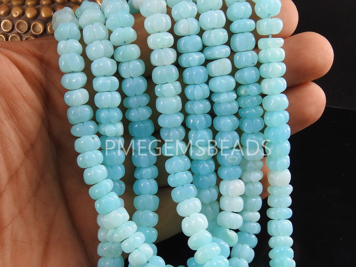 Blue Opal Bead-Multi Shaded-Carving Pumpkin Roundel Bead-Loose Stone- Heated-Wholesaler Supplies-16Inches Strand 8MM Approx MS-B4