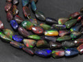 Faceted Ethiopian Black Opal Bead Strand, Multi Fire Black Opal Nugget Beads, Natural Precious Opal Rondell for Jewelry Making, 8-inch