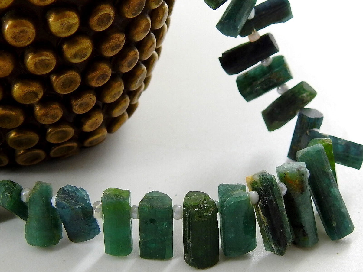 Natural Green Tourmaline Rough Stick Bead 15To8MM Long Approx 16Inch Strand Uncut Crystals Loose Gemstone Wholesaler Jewelry Making Supplies