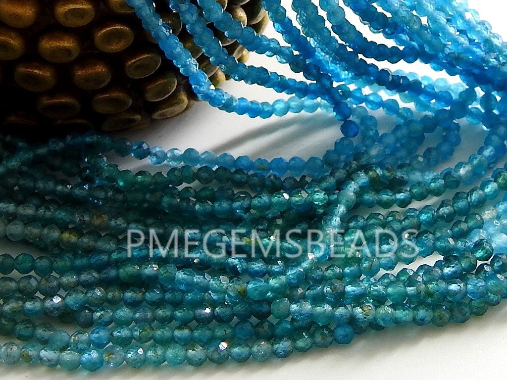 Blue Apatite Multi Shaded Faceted Sphere Ball Round Bead-For Making Jewelry-12Inches 2MM Natural Stone PME-B1