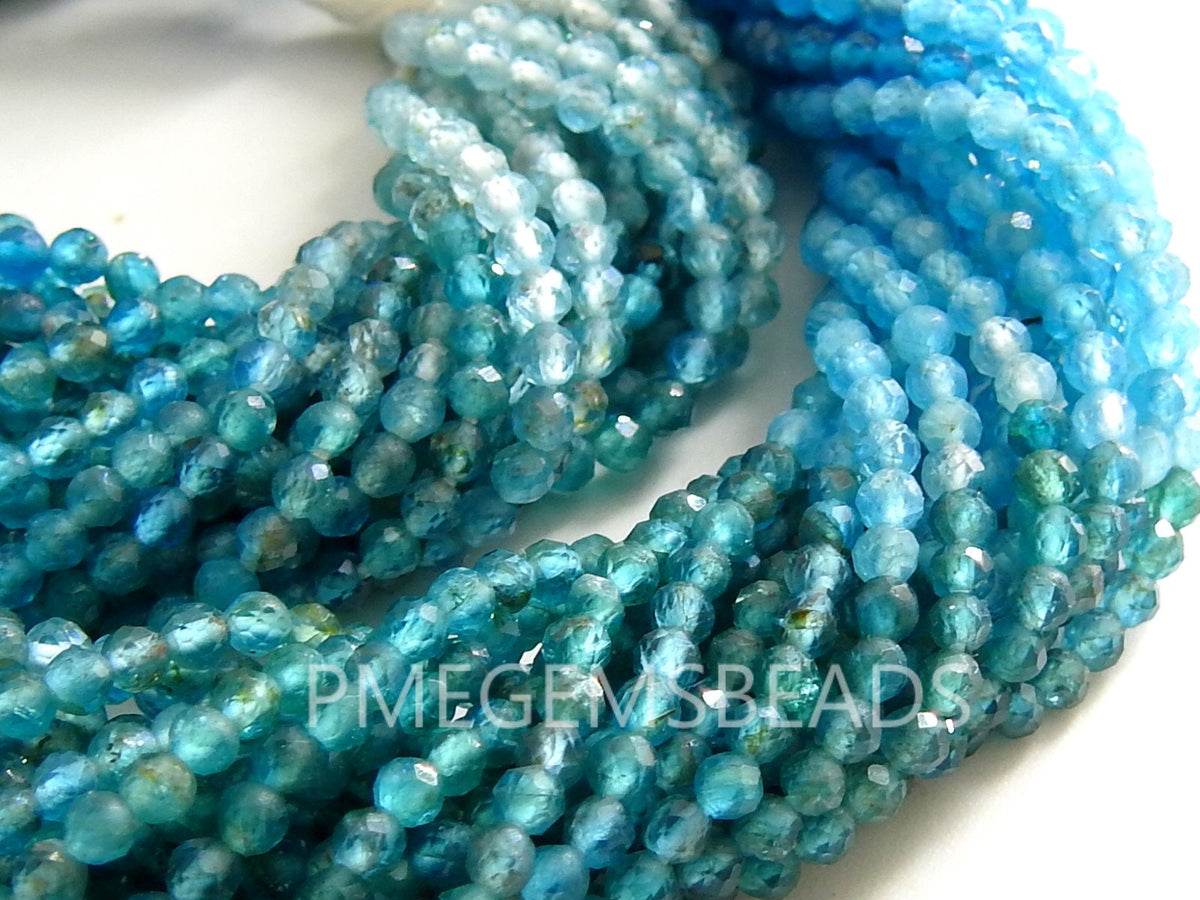 Blue Apatite Multi Shaded Faceted Sphere Ball Round Bead-For Making Jewelry-12Inches 2MM Natural Stone PME-B1