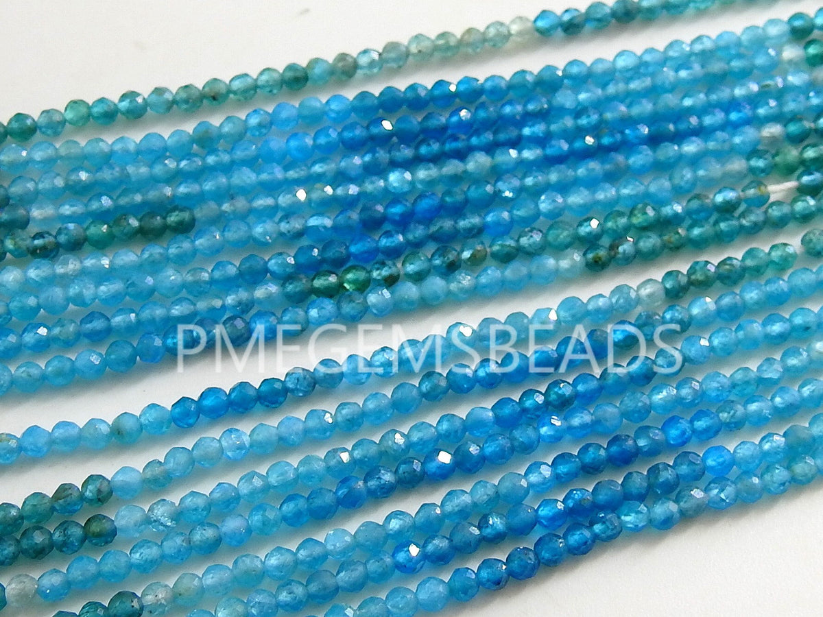Blue Apatite Multi Shaded Faceted Sphere Ball Round Bead-For Making Jewelry-12Inches 2MM Natural Stone PME-B1