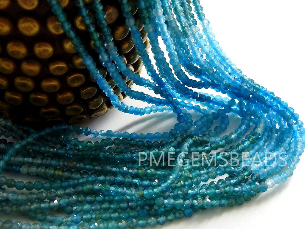 Blue Apatite Multi Shaded Faceted Sphere Ball Round Bead-For Making Jewelry-12Inches 2MM Natural Stone PME-B1