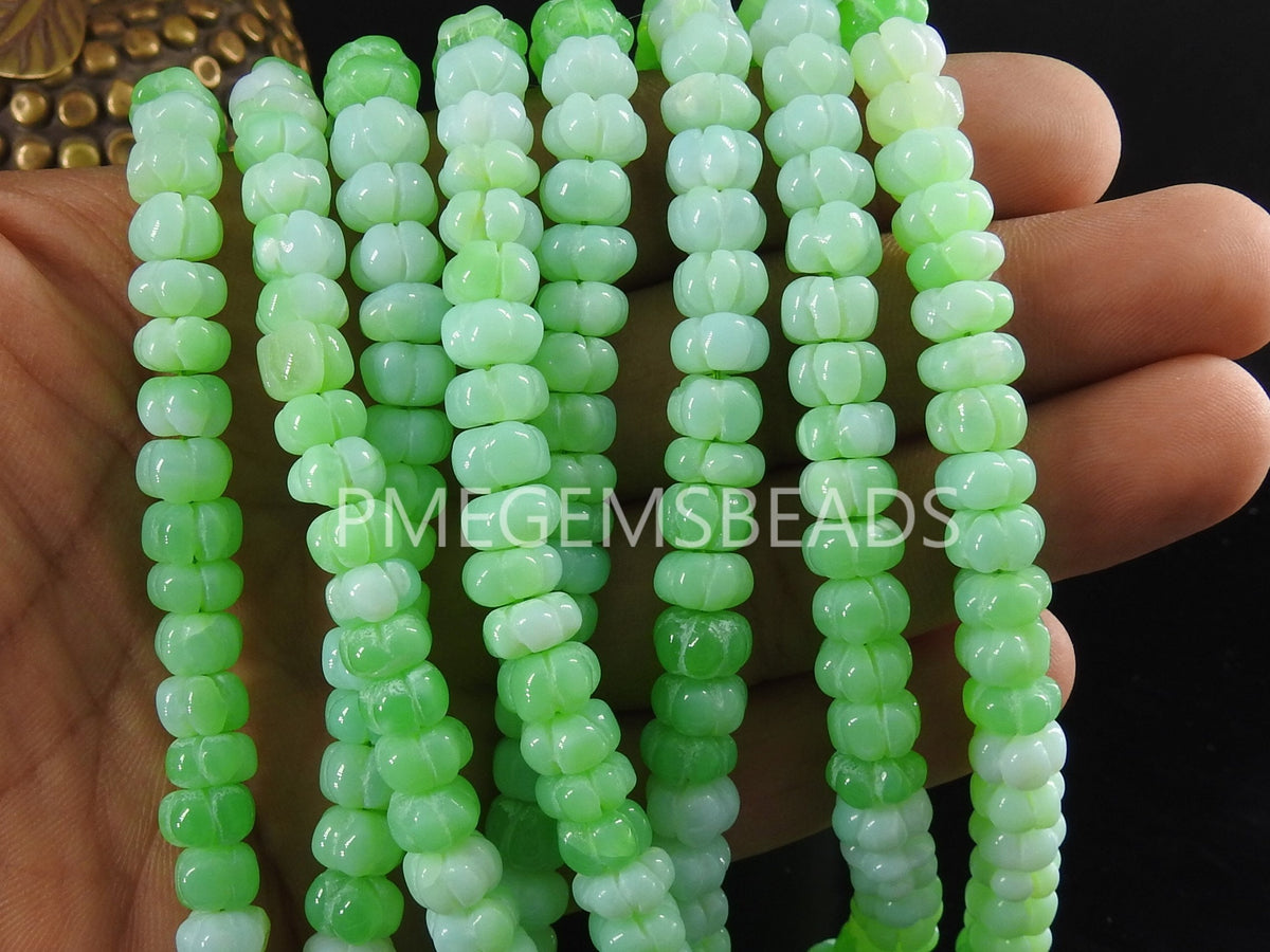 Green Opal Carving Watermelon Pumpkin Shape Bead 16 Inches Strand 8 To 9MM Approx Wholesaler Supplies Gemstone Beads For Jewelry MS-B4