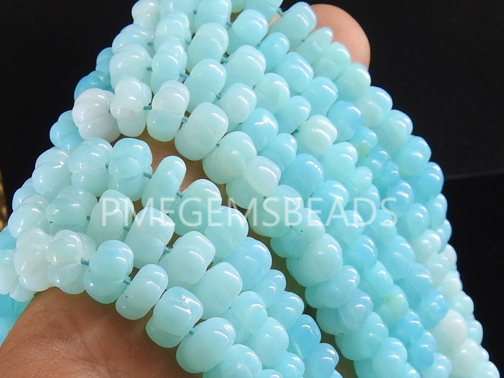 Blue Opal Bead-Multi Shaded-Carving Pumpkin Roundel Bead-Loose Stone- Heated-Wholesaler Supplies-16Inches Strand 8MM Approx MS-B4