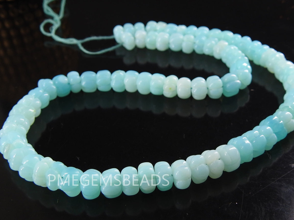 Blue Opal Bead-Multi Shaded-Carving Pumpkin Roundel Bead-Loose Stone- Heated-Wholesaler Supplies-16Inches Strand 8MM Approx MS-B4