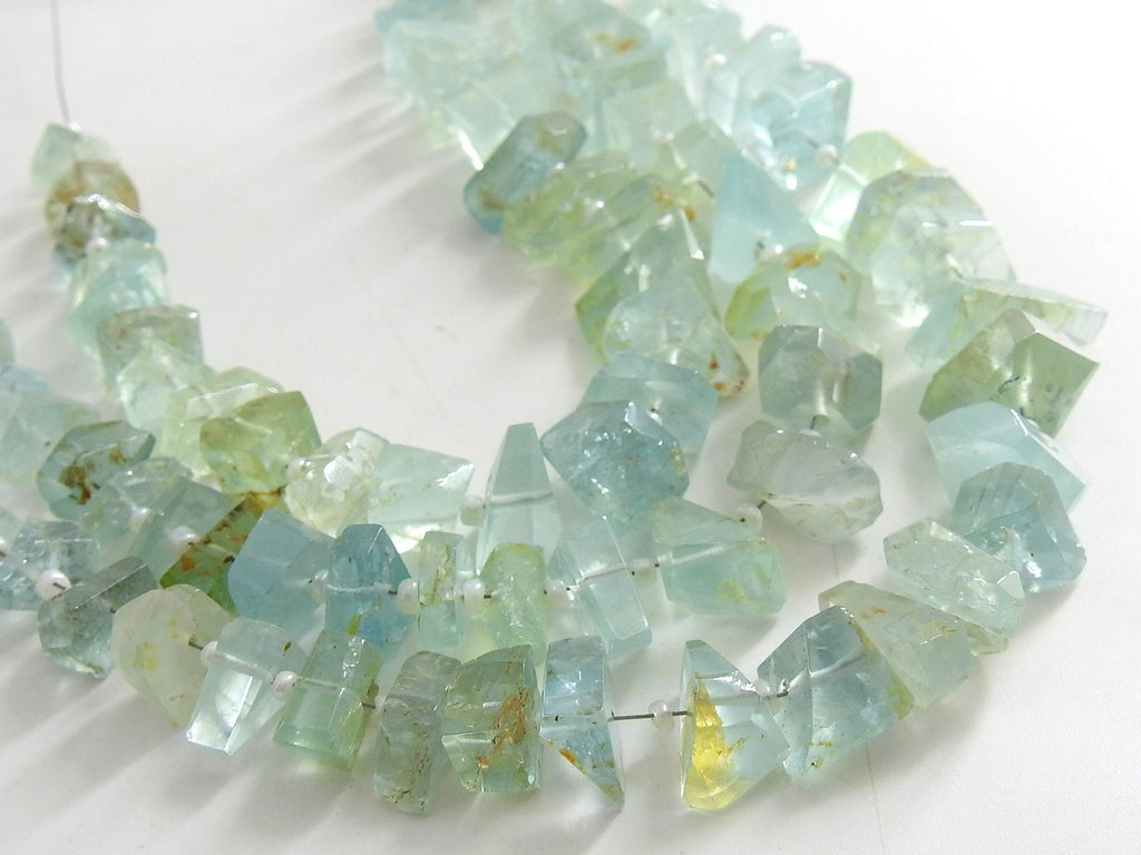 Natural Aquamarine Faceted Tumble Nugget 8" Strand 14x7-7x5mm Blue Gemstone Loose Spacer Beads for Wholesale Jewelry Making Supply DIY TU1