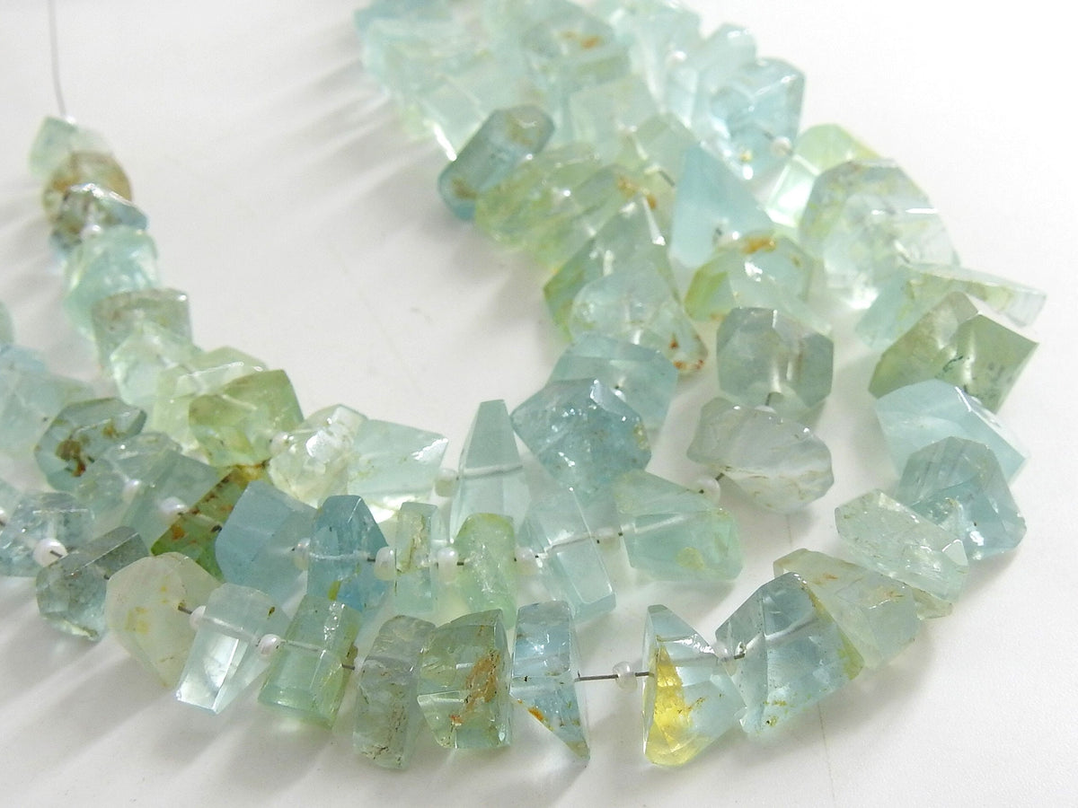 Natural Aquamarine Faceted Tumble Nugget 8" Strand 14x7-7x5mm Blue Gemstone Loose Spacer Beads for Wholesale Jewelry Making Supply DIY TU1
