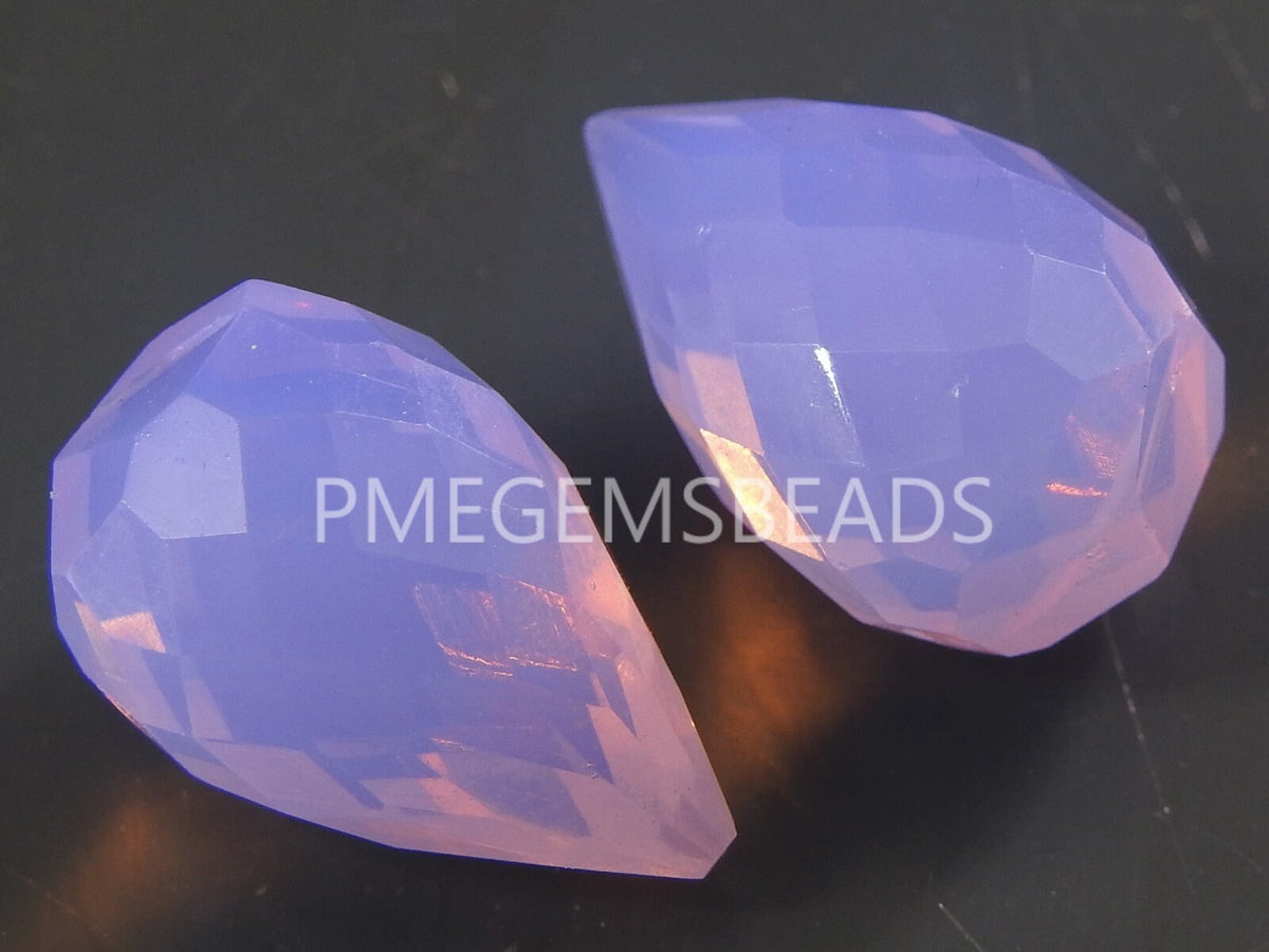 Lavender Blue Quartz Bead Micro Faceted Fancy Cut Grape Shape One Of a Kind 2Piece 16-17mm long, Handmade Jewelry Supplies PME-QC