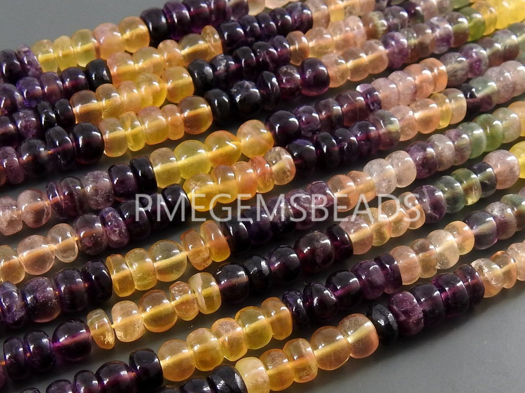 Natural Fluorite Multi Shaded Smooth Roundel Bead Strand 16 Inch 6mm Rainbow Gemstone Rondell For DIY Jewelry Making Wholesaler Supply PMEB1