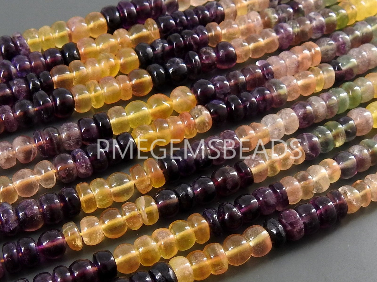 Natural Fluorite Multi Shaded Smooth Roundel Bead Strand 16 Inch 6mm Rainbow Gemstone Rondell For DIY Jewelry Making Wholesaler Supply PMEB1