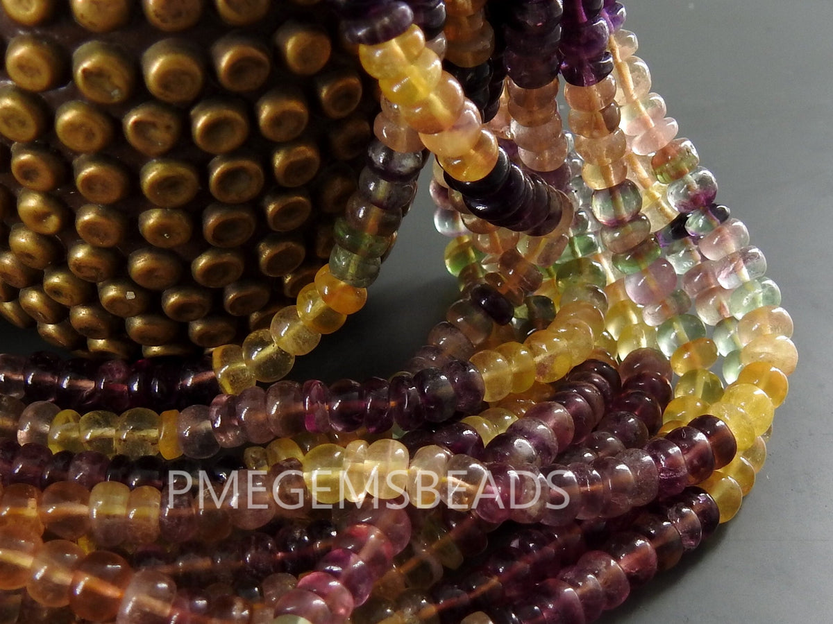 Natural Fluorite Multi Shaded Smooth Roundel Bead Strand 16 Inch 6mm Rainbow Gemstone Rondell For DIY Jewelry Making Wholesaler Supply PMEB1