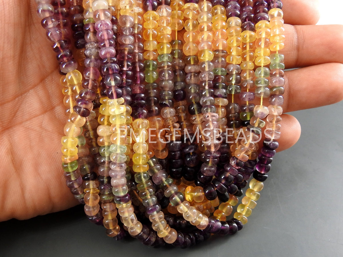 Natural Fluorite Multi Shaded Smooth Roundel Bead Strand 16 Inch 6mm Rainbow Gemstone Rondell For DIY Jewelry Making Wholesaler Supply PMEB1