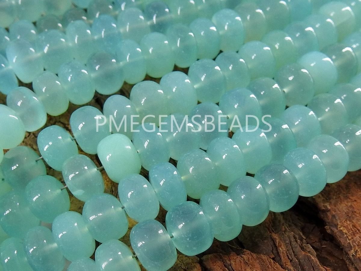 Aqua Blue Chalcedony Smooth Roundel Bead Wholesale, 8Inches Strand Gemstone Supply Bulk Jewelry Making Manufacturer Loose Component PME-CY2