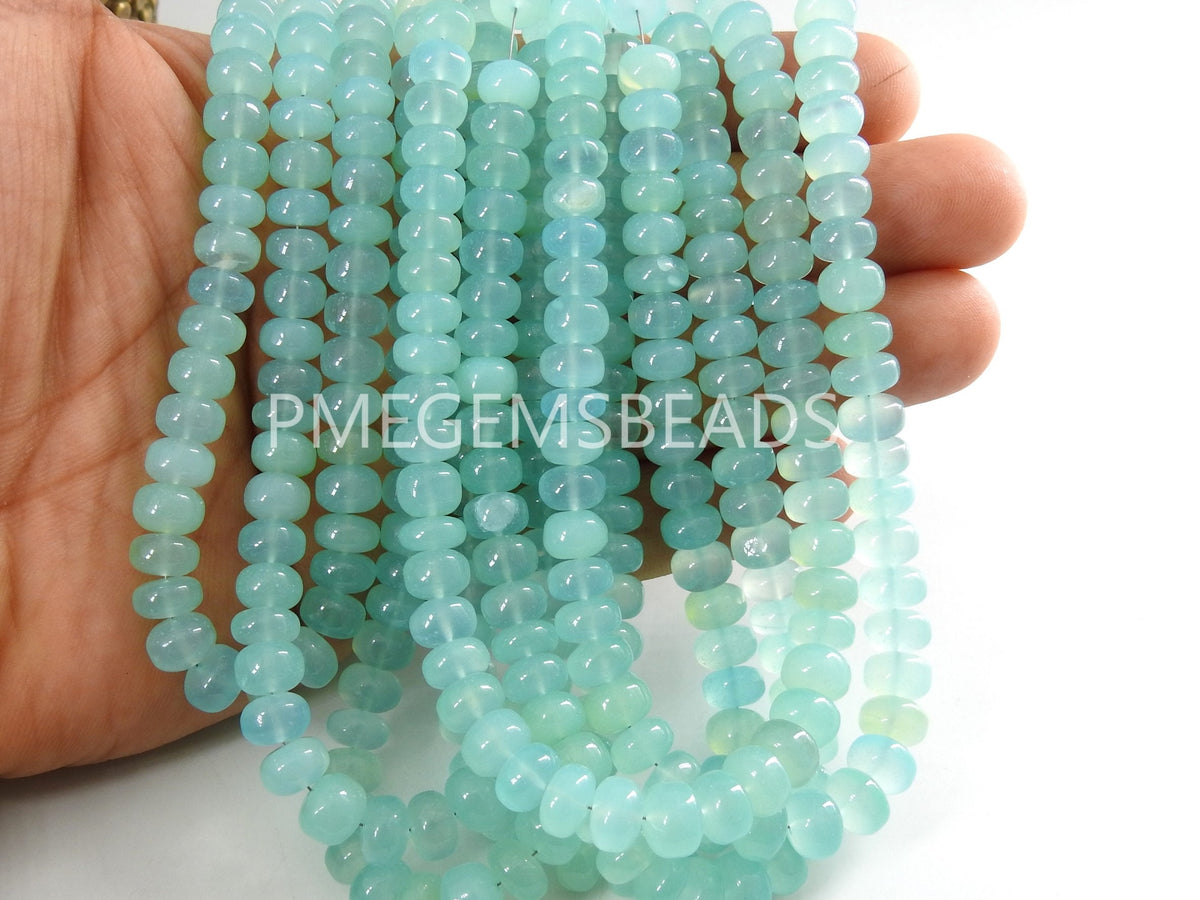 Aqua Blue Chalcedony Smooth Roundel Bead Wholesale, 8Inches Strand Gemstone Supply Bulk Jewelry Making Manufacturer Loose Component PME-CY2