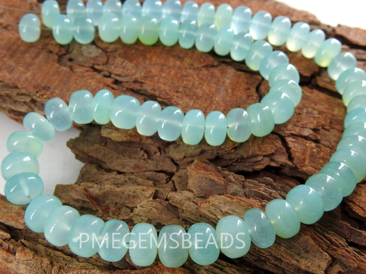 Aqua Blue Chalcedony Smooth Roundel Bead Wholesale, 8Inches Strand Gemstone Supply Bulk Jewelry Making Manufacturer Loose Component PME-CY2