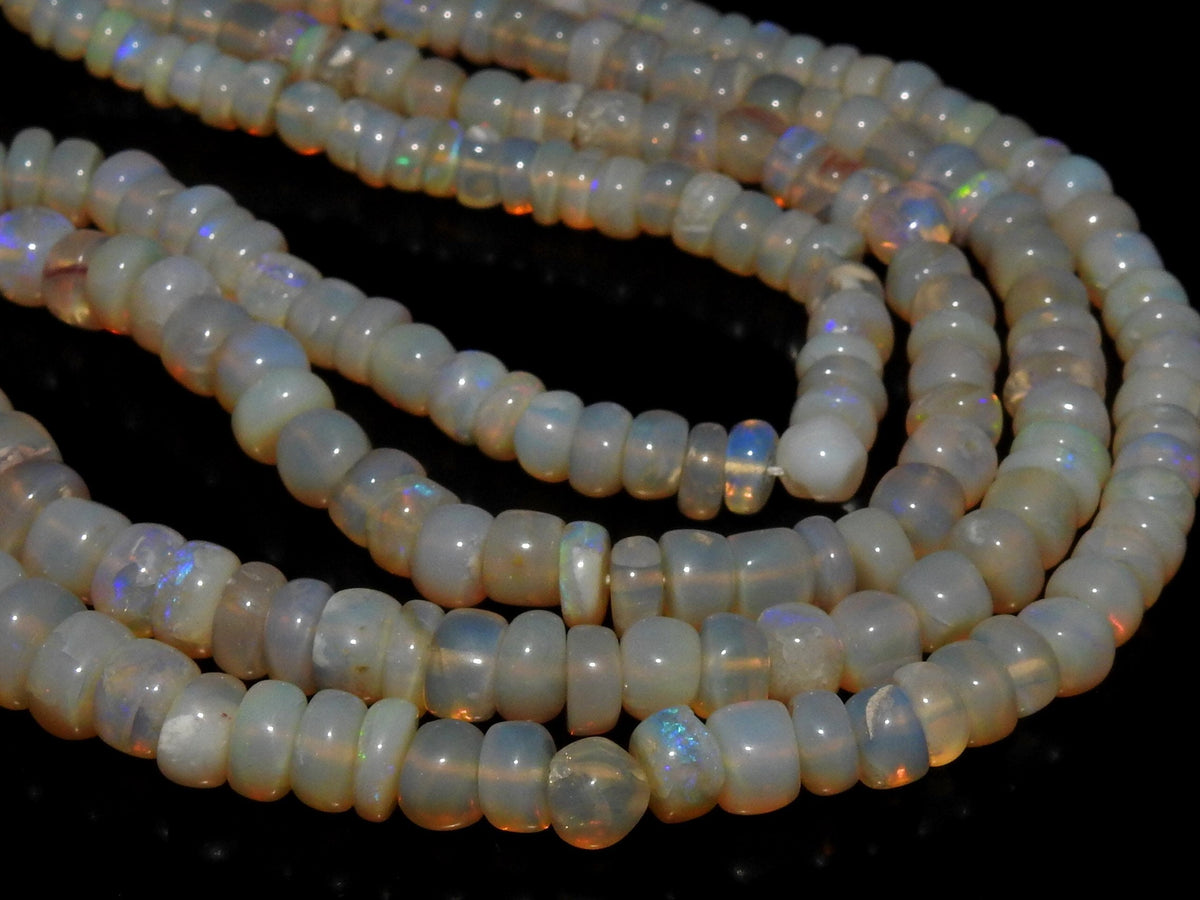 Natural Australian Opal Smooth Roundel Bead Strand 18 Inches 4mm To 6mm Multi Fire Precious Gemstone Rondelle For Jewelry Making Supply WM