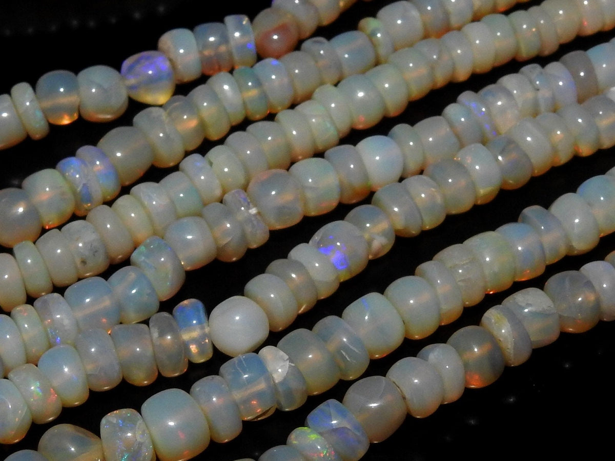 Natural Australian Opal Smooth Roundel Bead Strand 18 Inches 4mm To 6mm Multi Fire Precious Gemstone Rondelle For Jewelry Making Supply WM